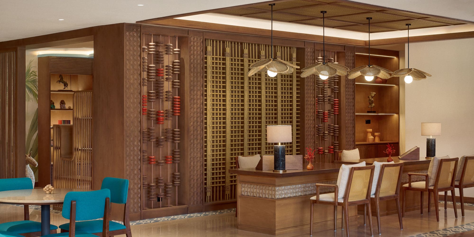 a room with a table and chairs