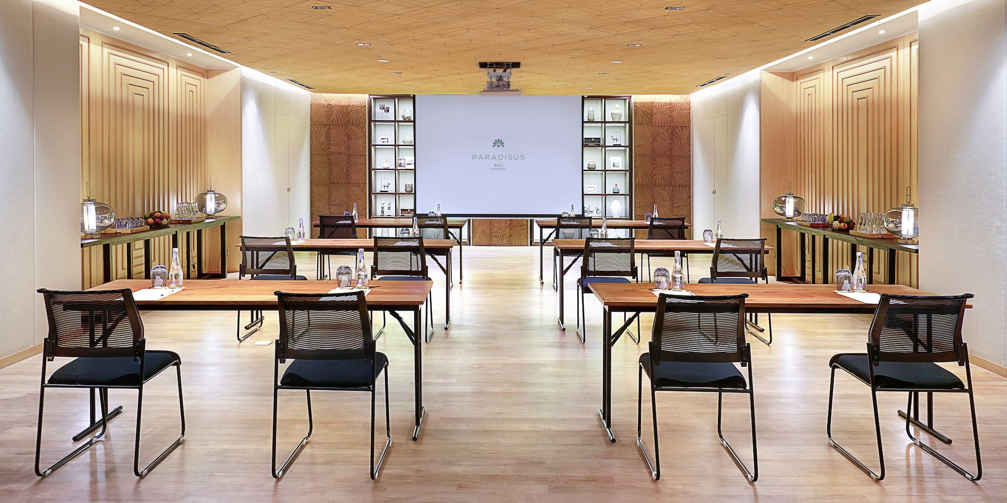 a room with tables and chairs