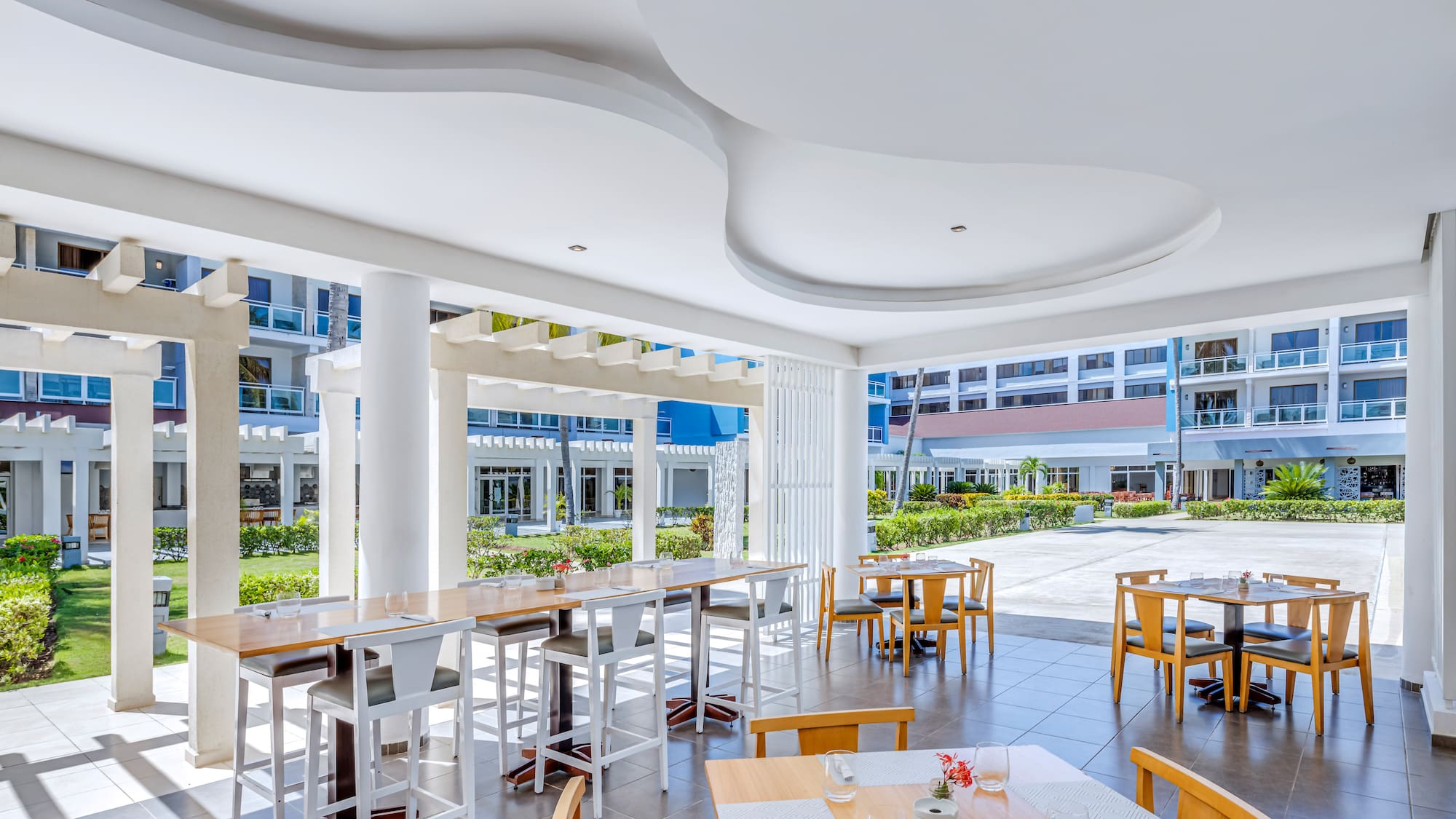 a room with tables and chairs