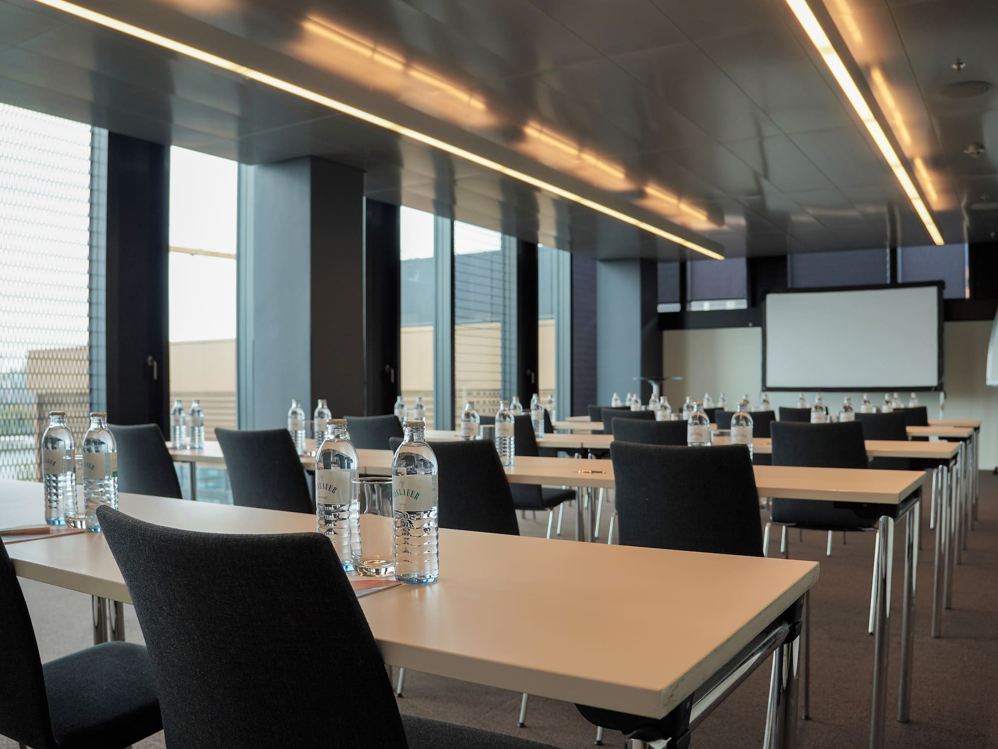 a room with tables and chairs