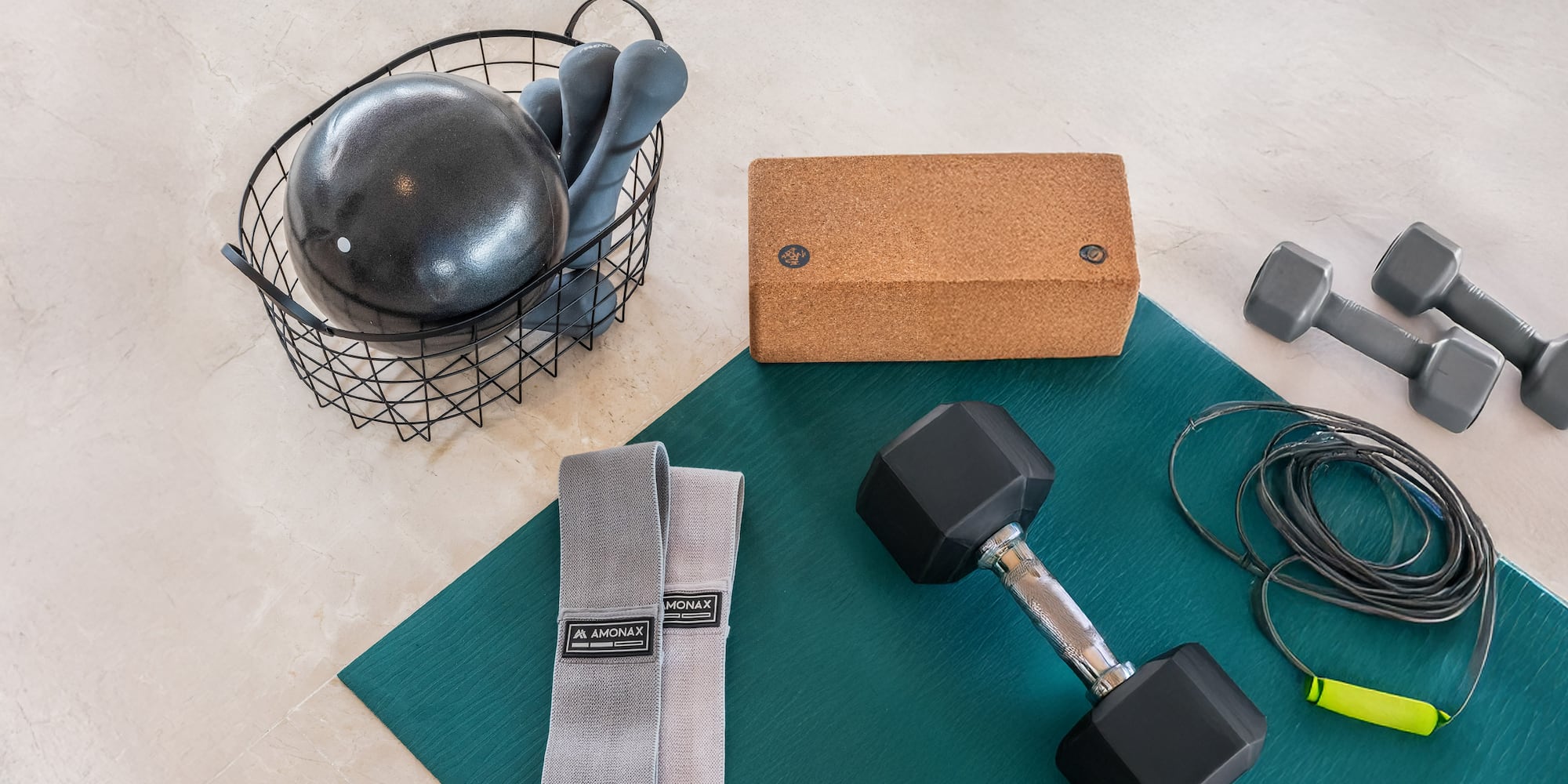 a group of objects on a mat