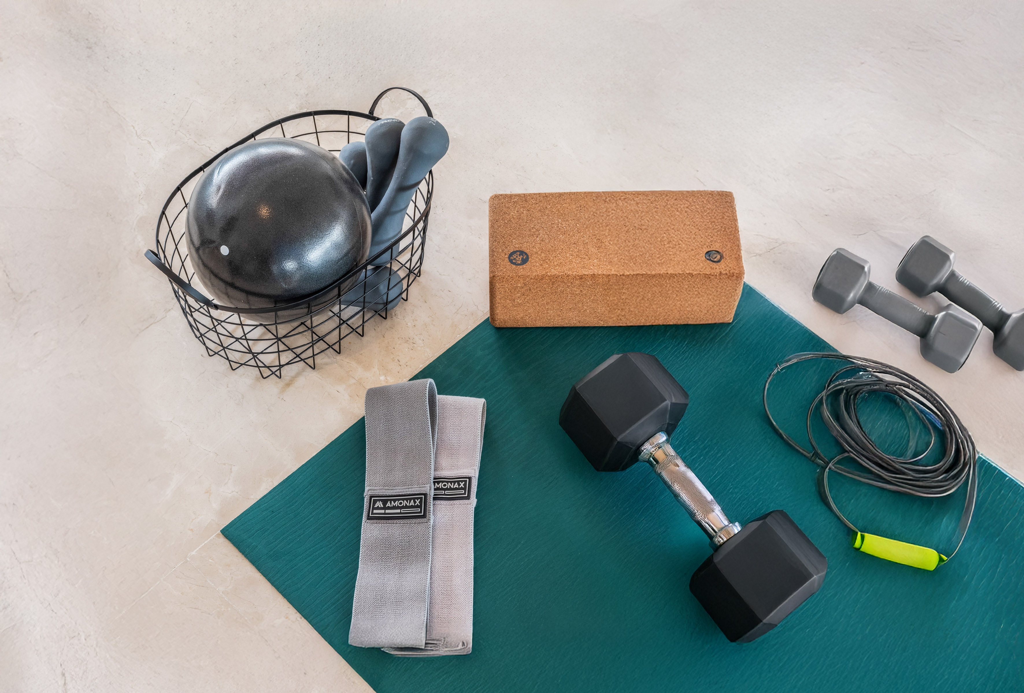 a group of objects on a mat