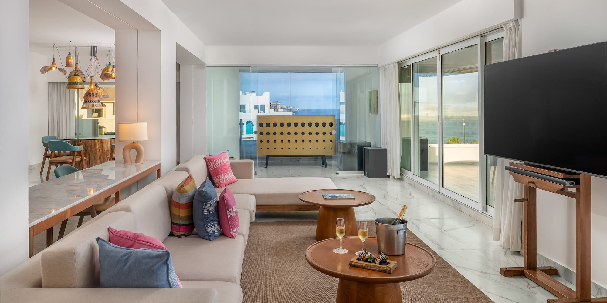 a living room with a couch and a television