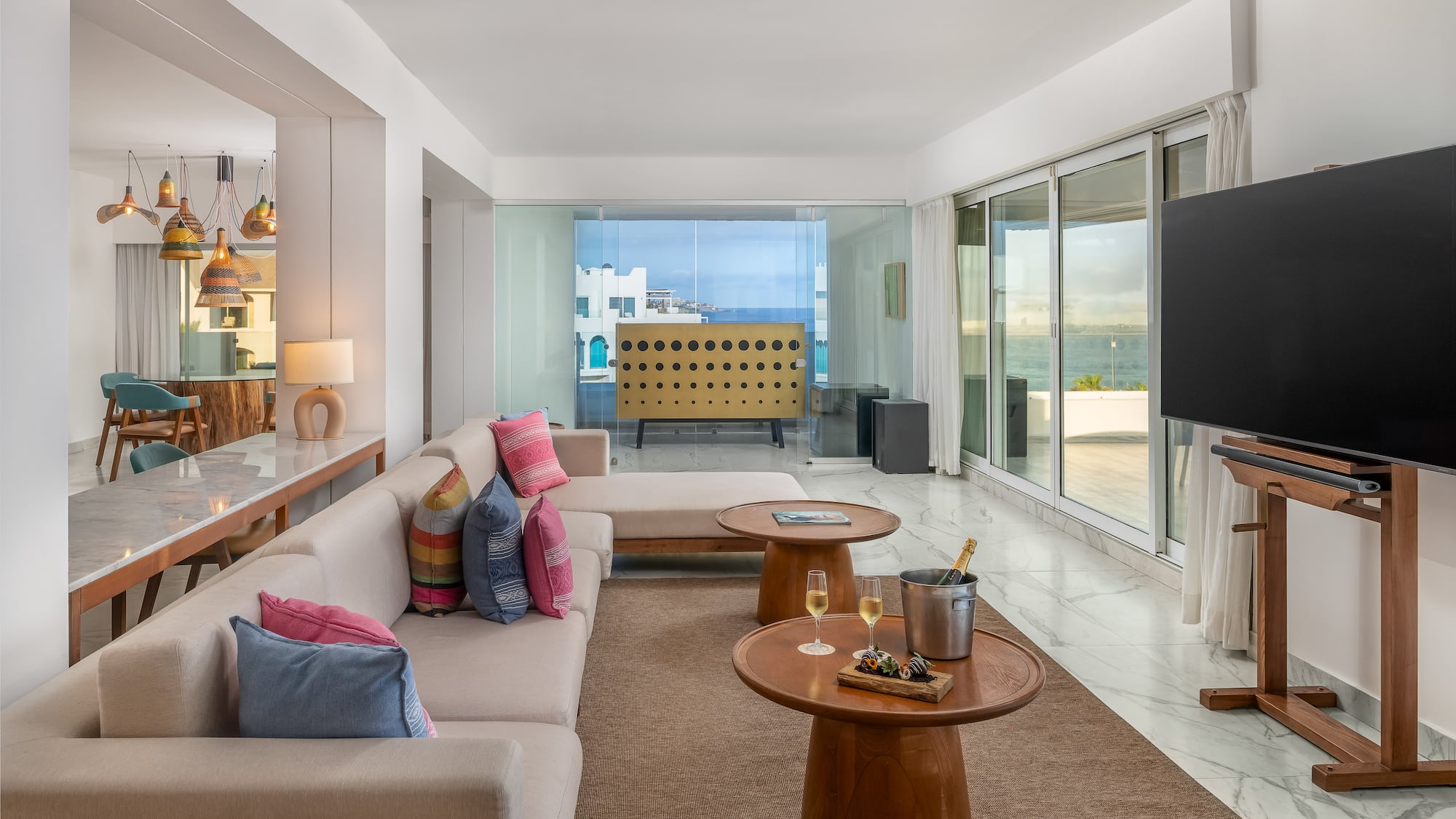 a living room with a couch and a television