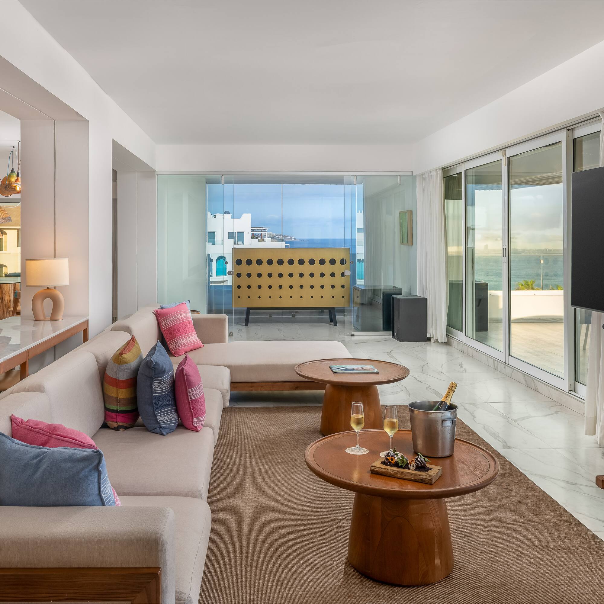 a living room with a couch and a television