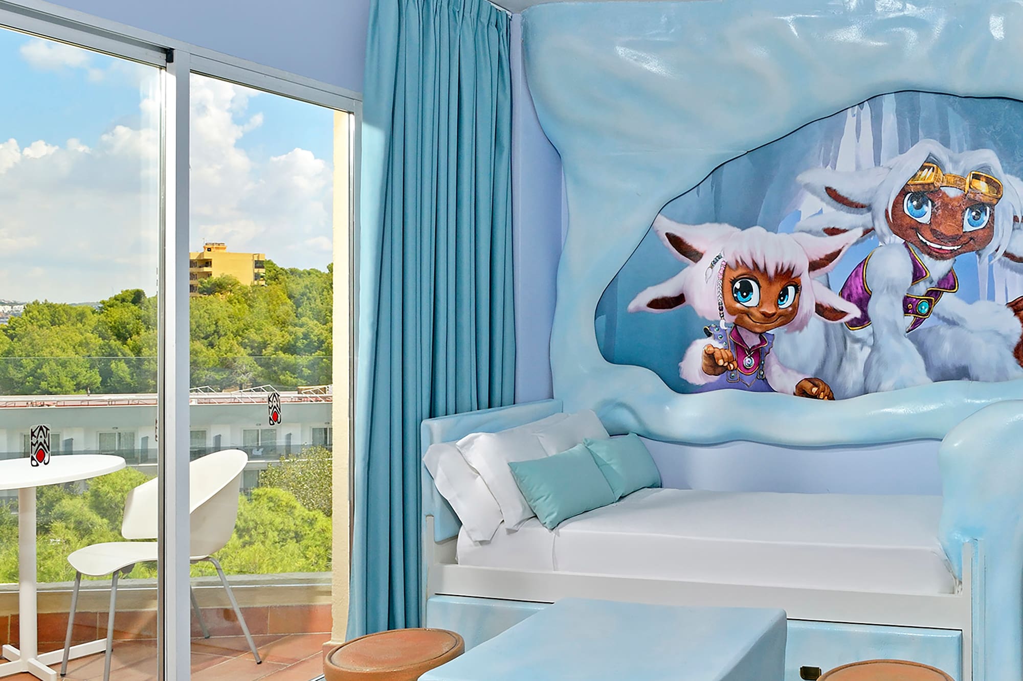 a room with a bed and a window