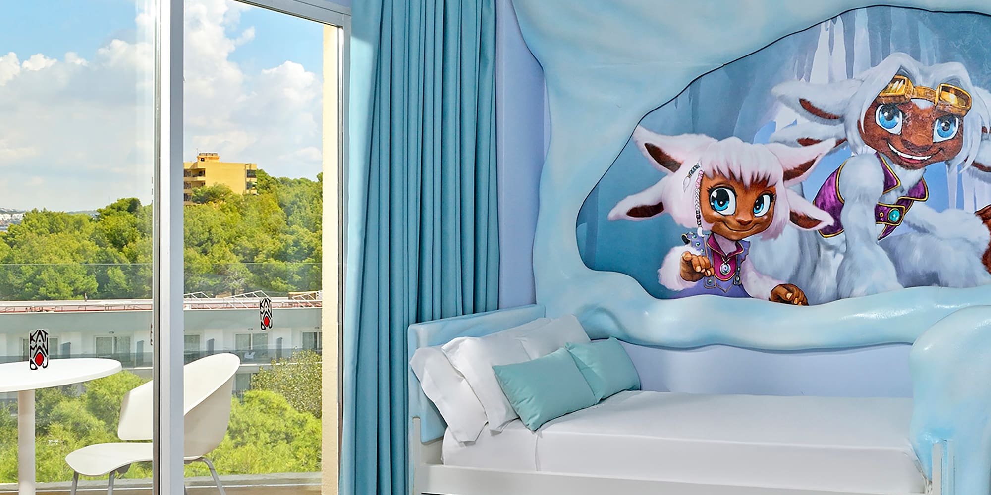 a room with a bed and a window