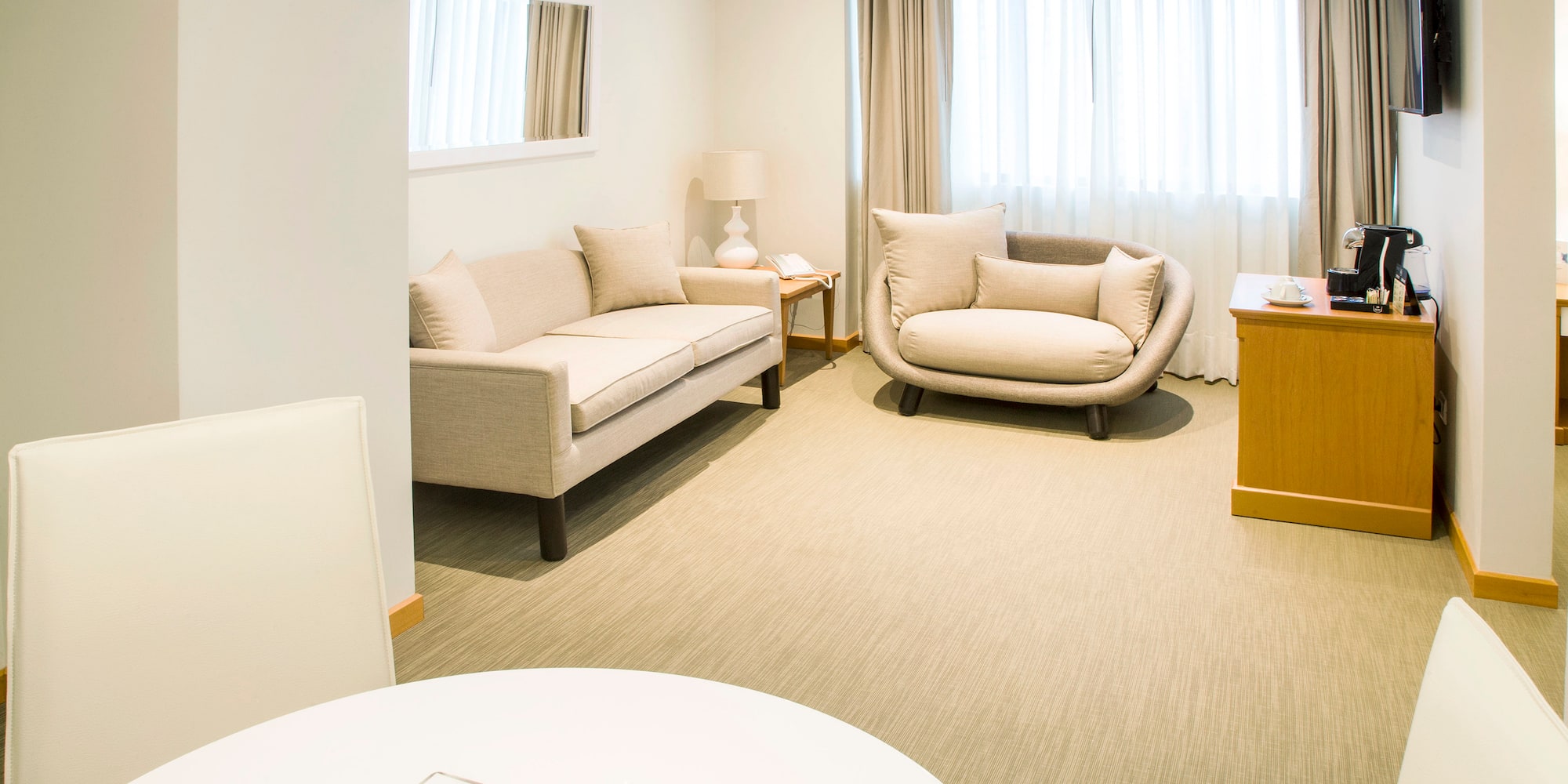 a room with a couch and a table