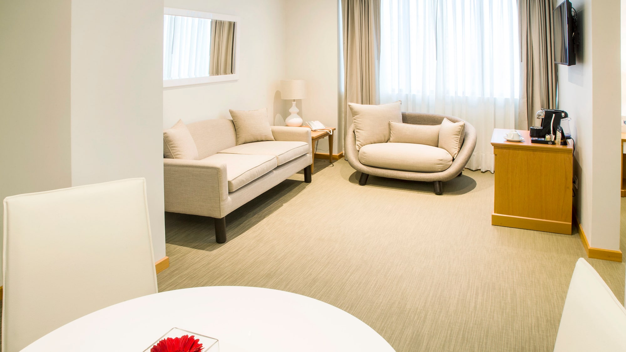 a room with a couch and a table