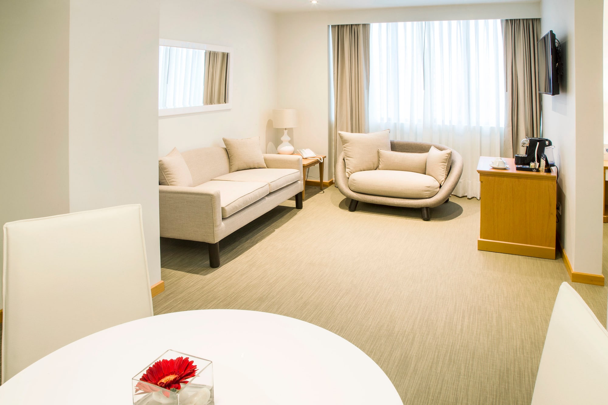 a room with a couch and a table