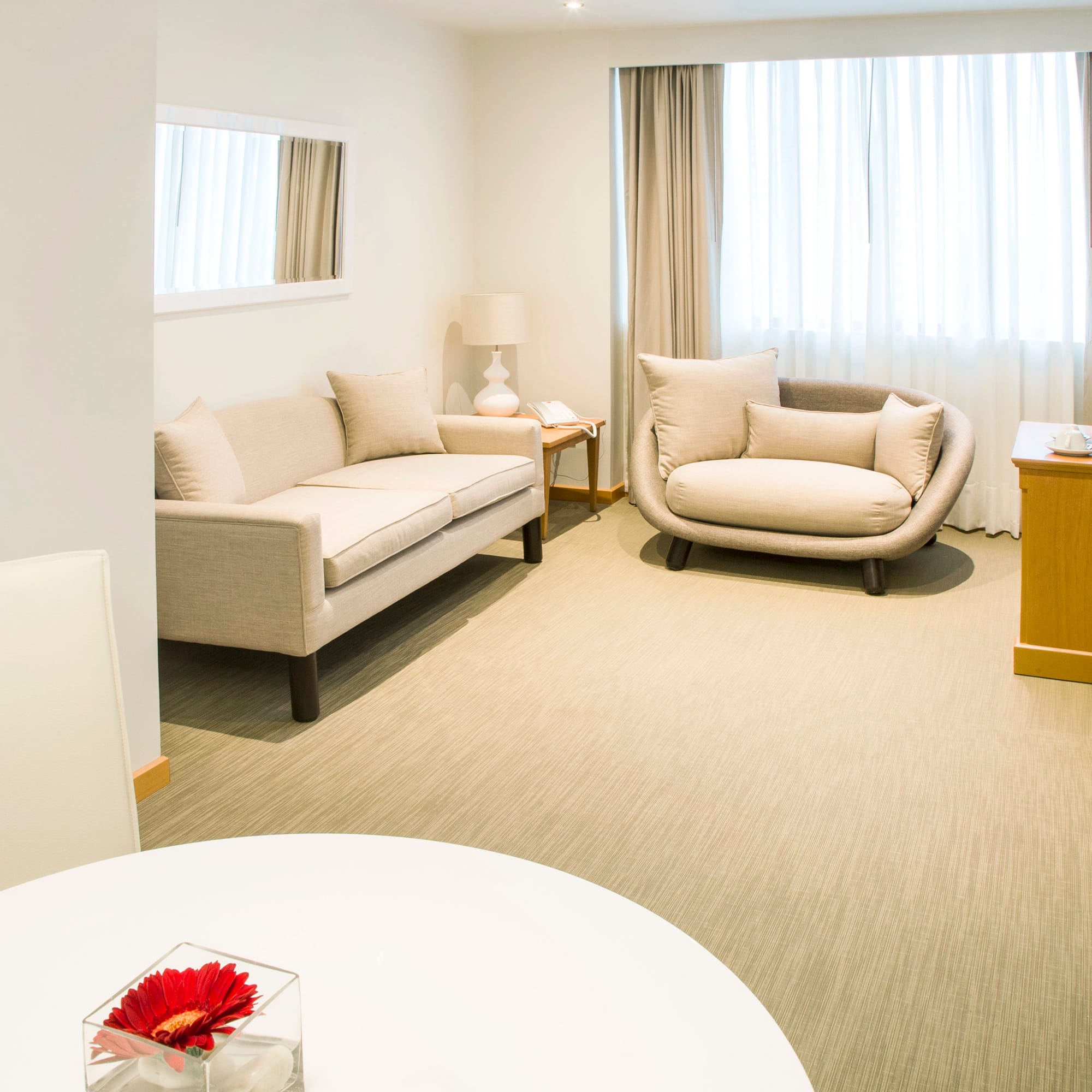 a room with a couch and a table