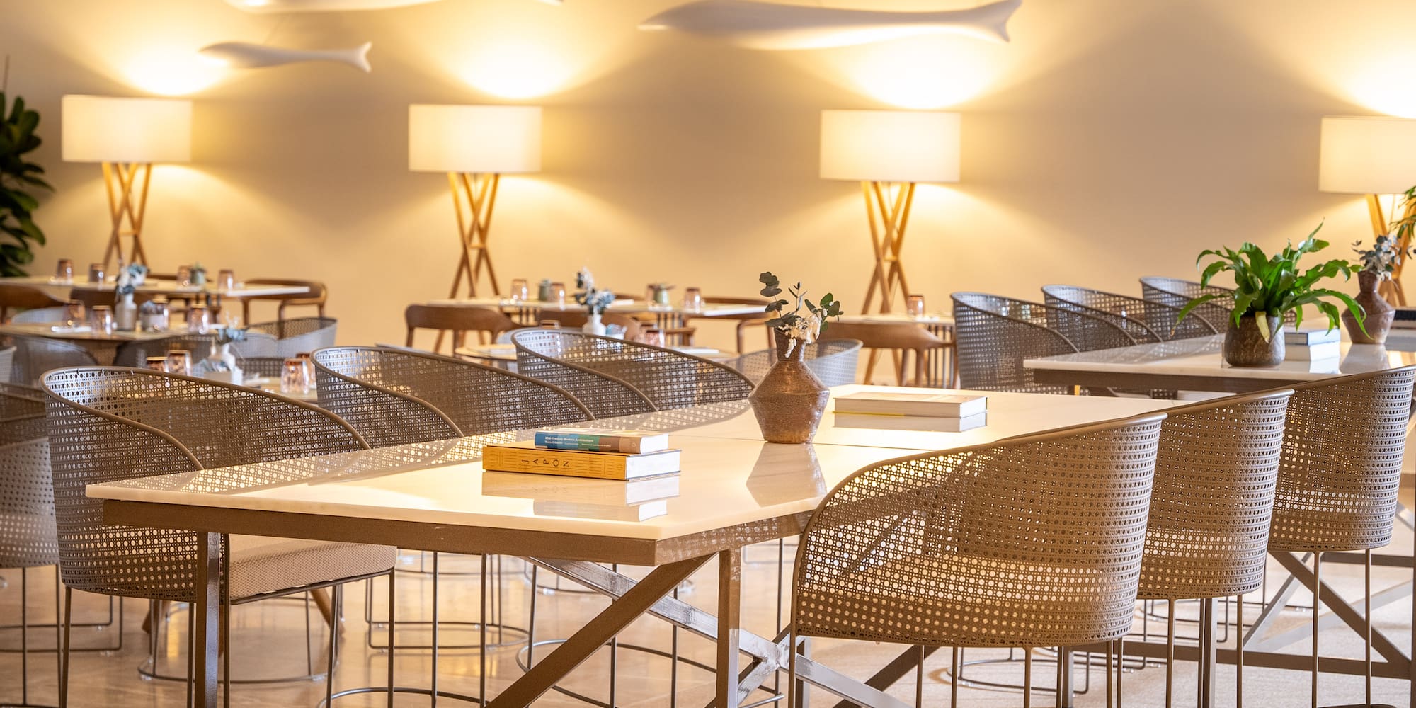 a room with tables and chairs