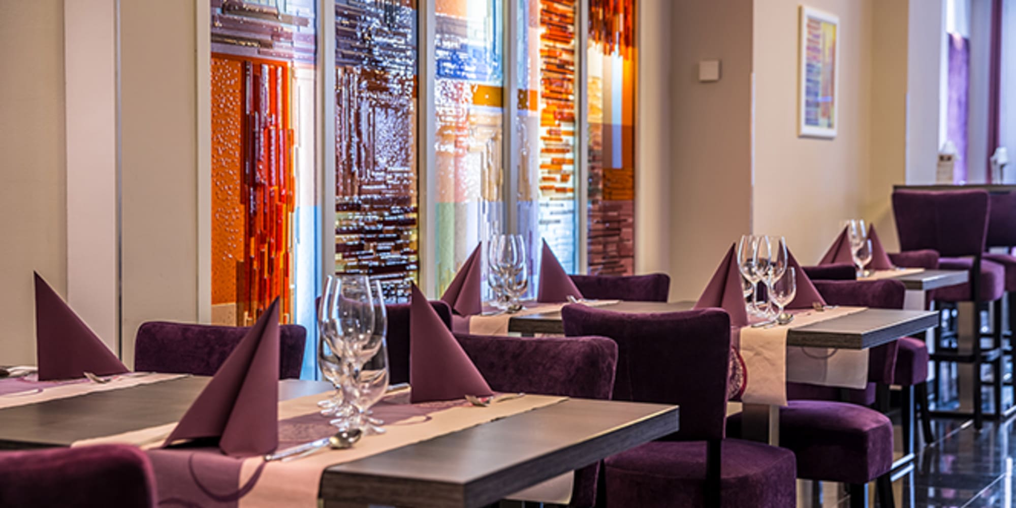 a table set up for a restaurant