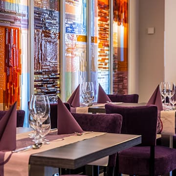 a table set up for a restaurant