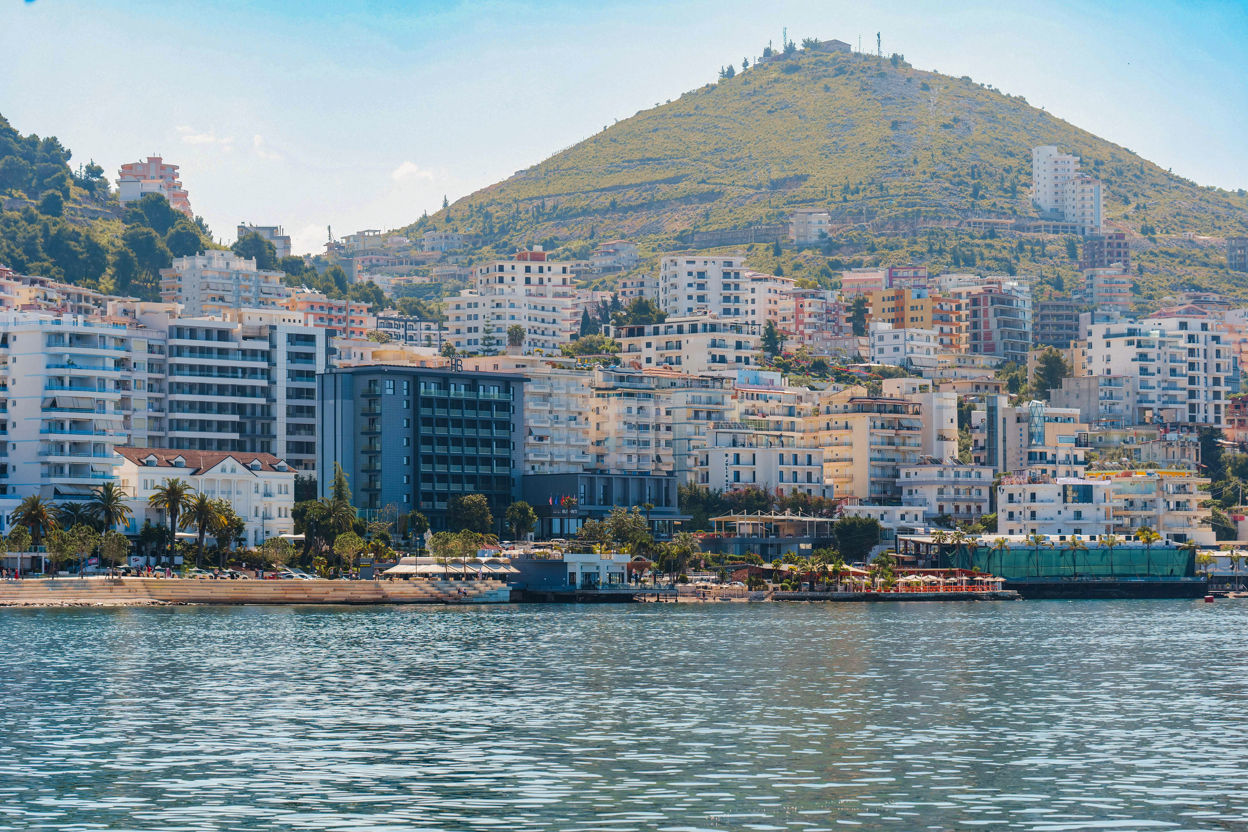 a city next to a body of water