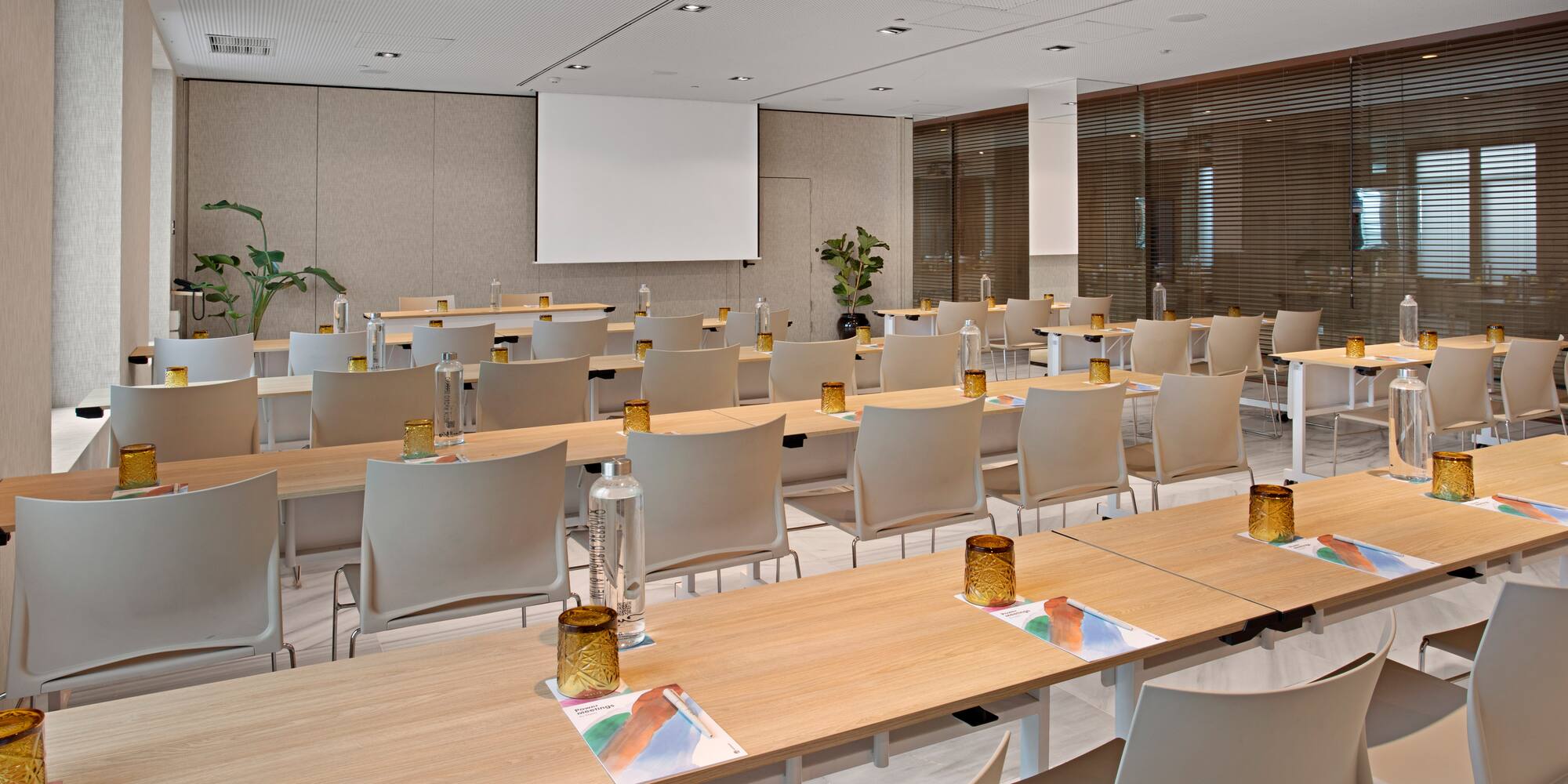 a room with tables and chairs