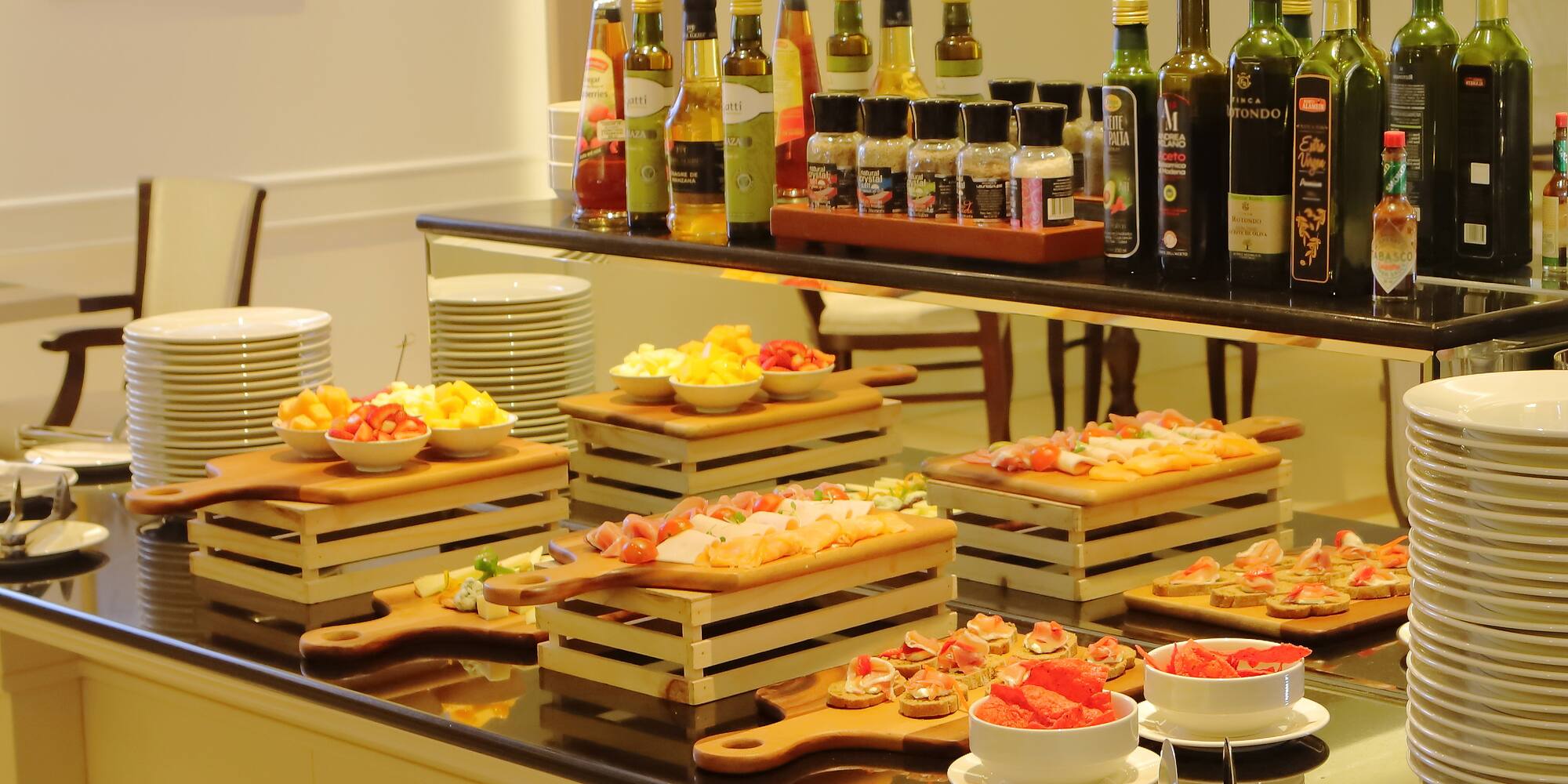 a counter with food on it