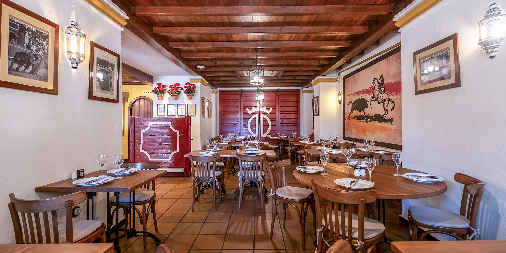 a room with tables and chairs