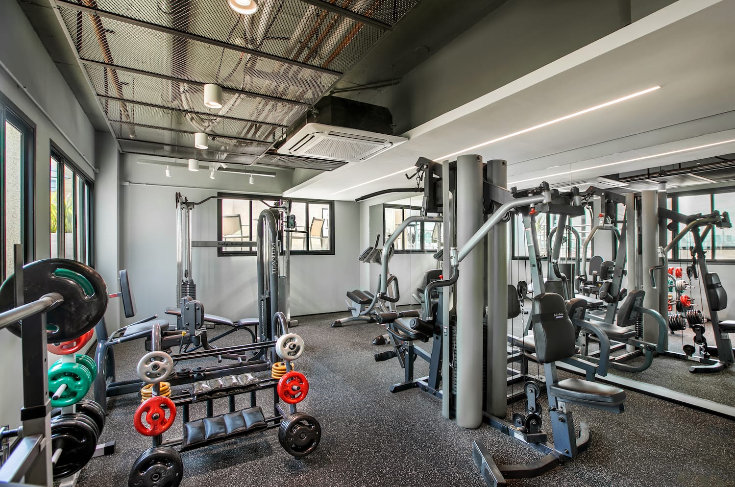 a gym with exercise equipment