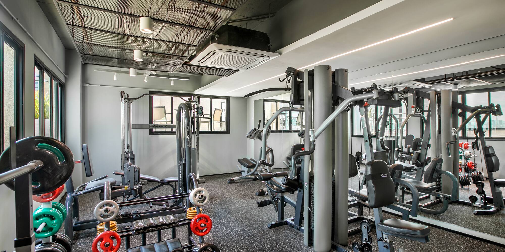 a gym with exercise equipment