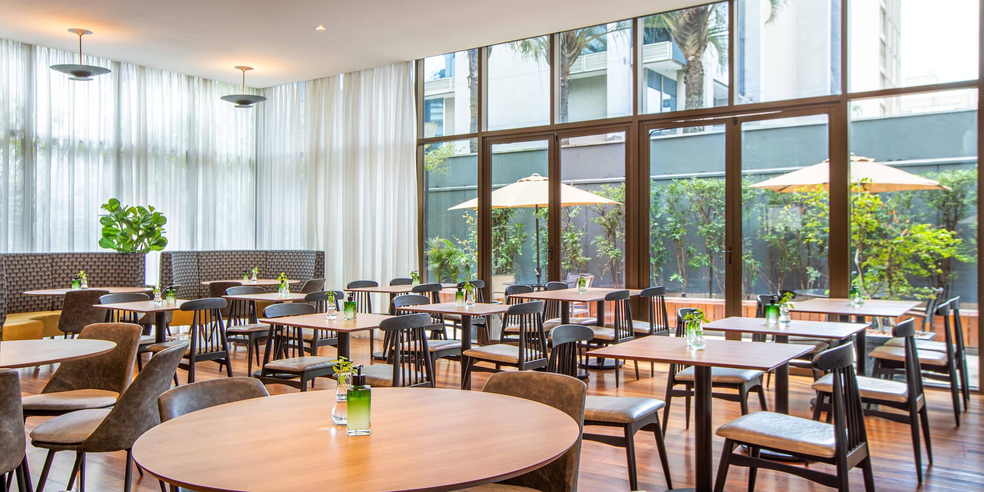 a room with tables and chairs