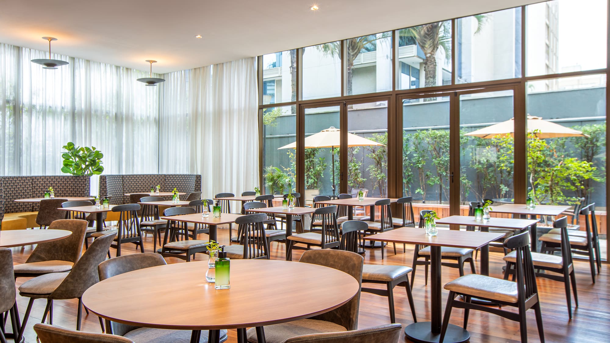 a room with tables and chairs