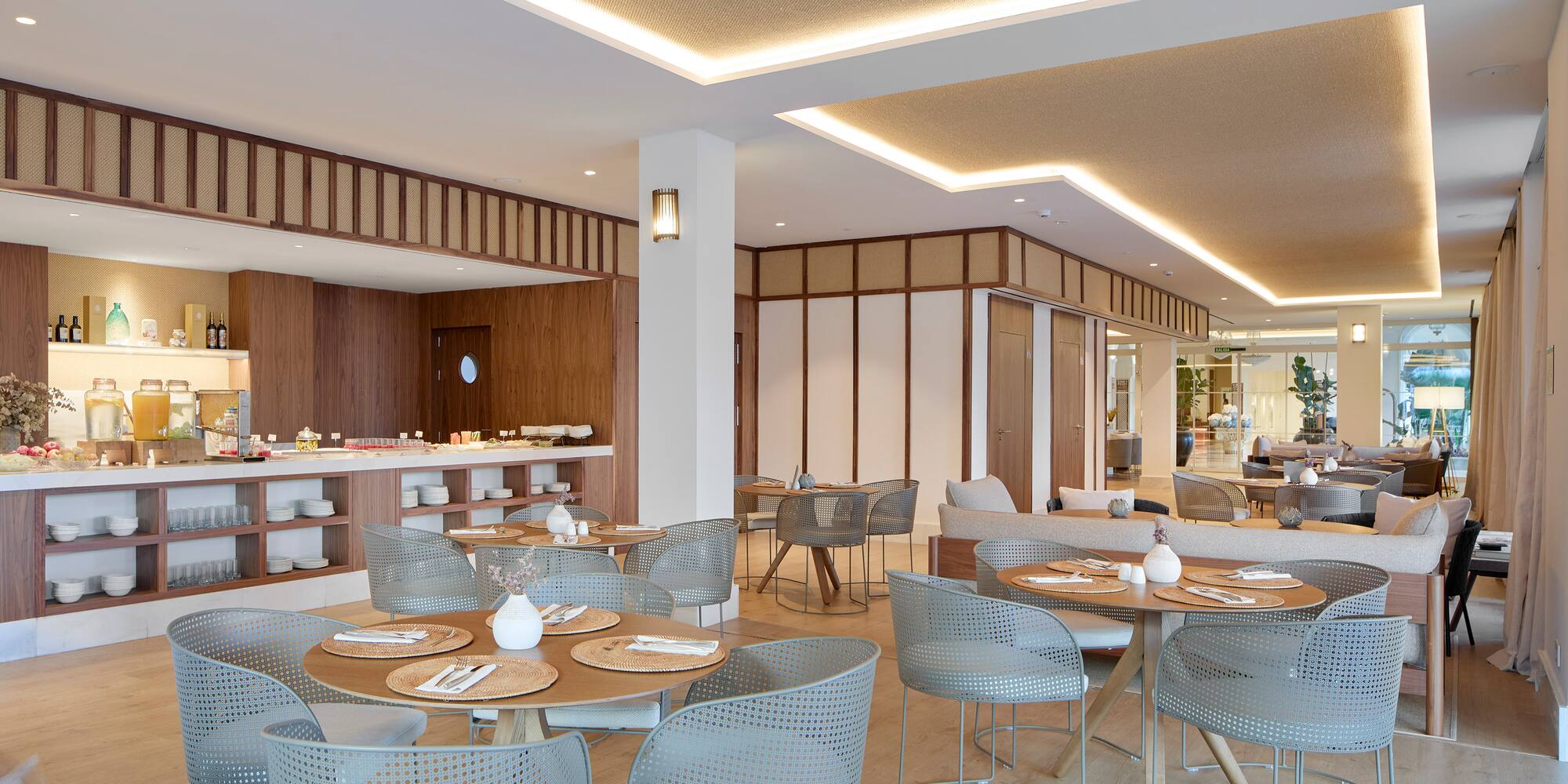 a room with tables and chairs