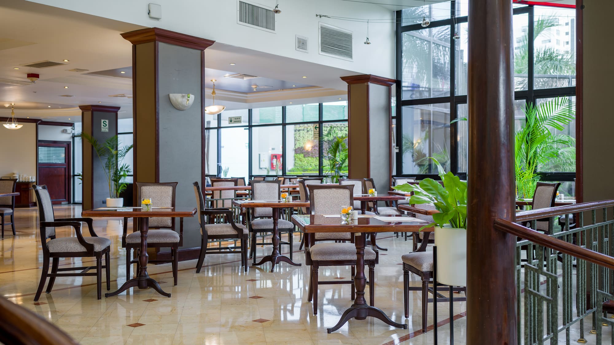 a room with tables and chairs