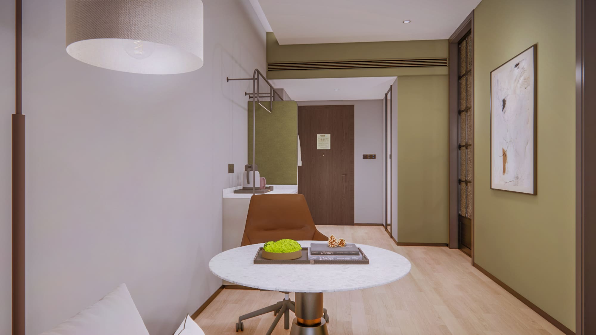 a room with a table and chair