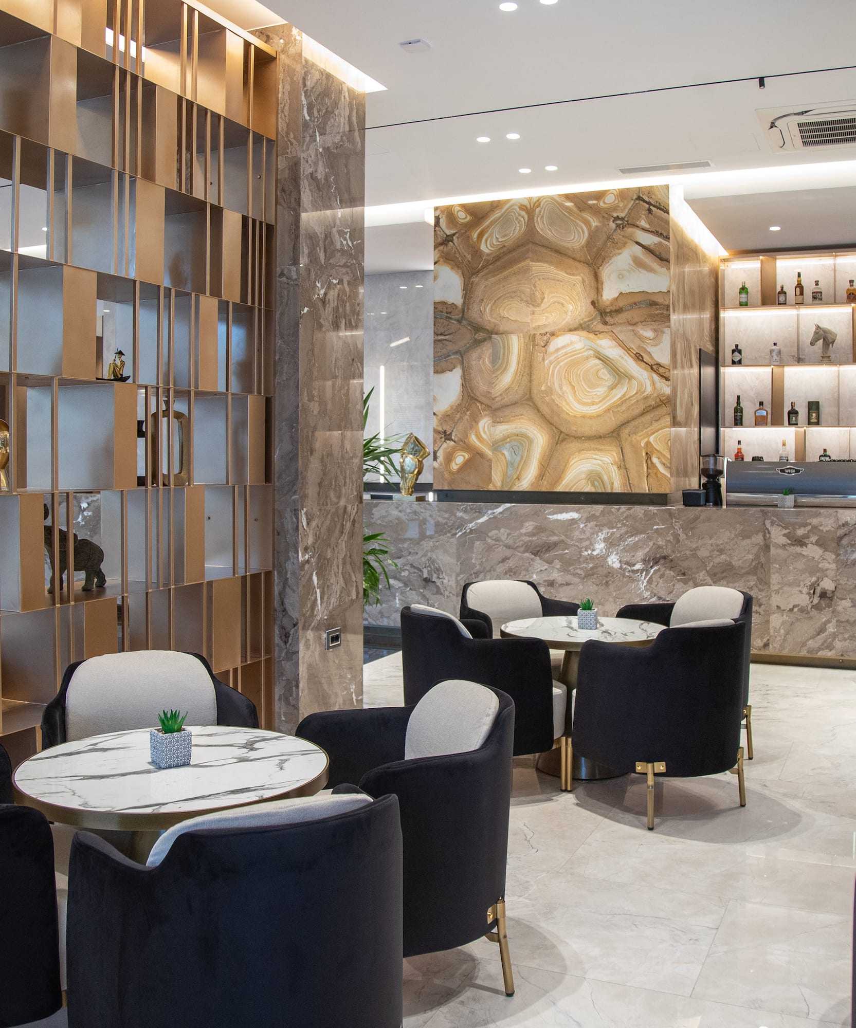 a room with tables and chairs