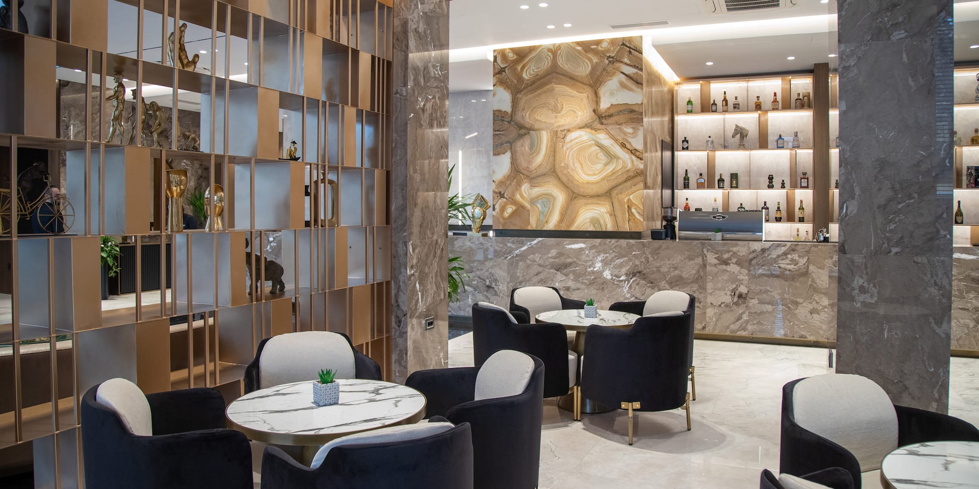 a room with tables and chairs