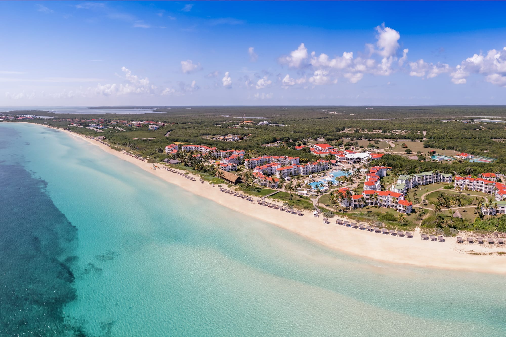 a beach with buildings and a body of water