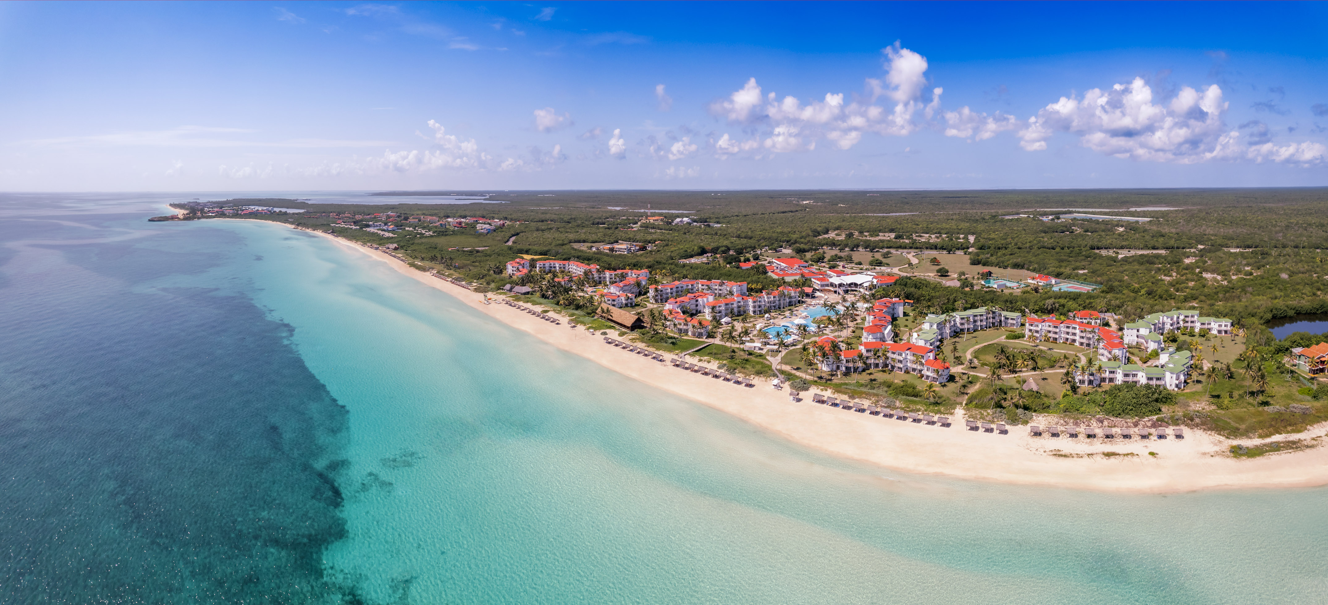 a beach with buildings and a body of water