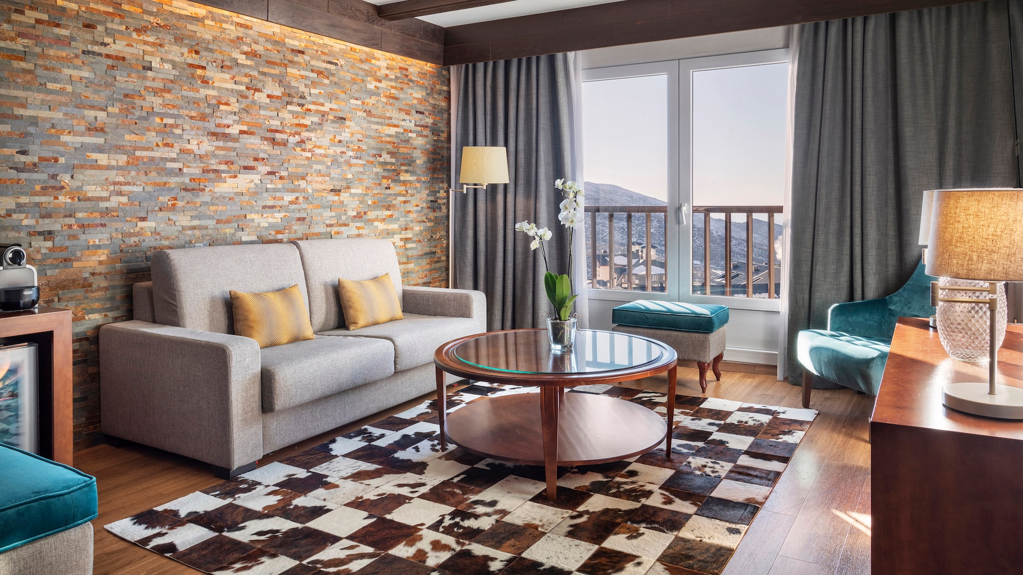 a living room with a couch and a coffee table