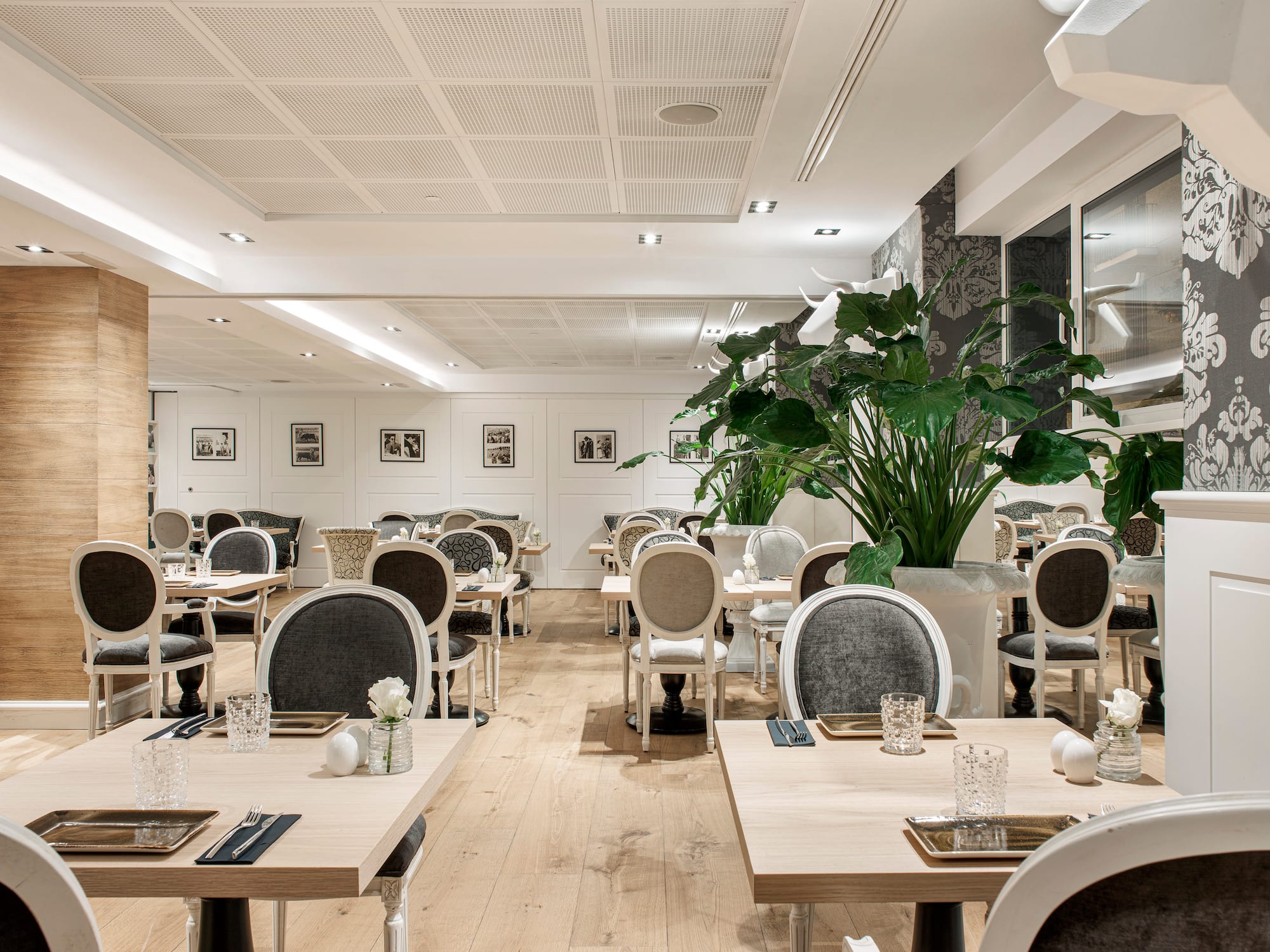 a room with tables and chairs