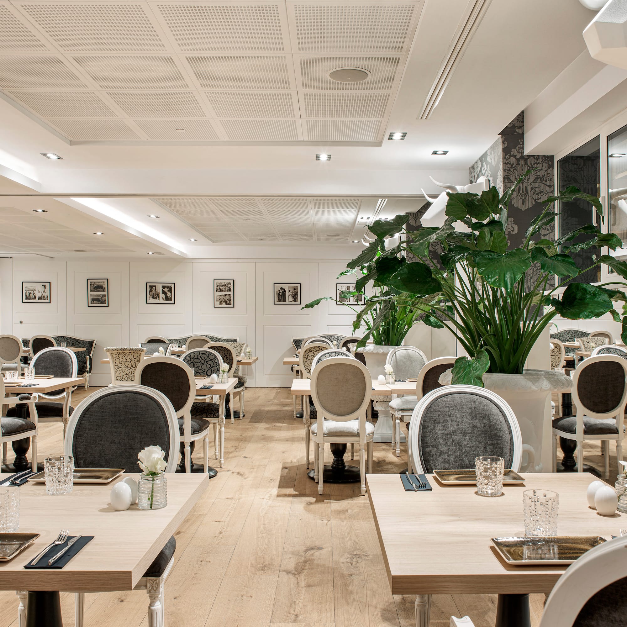 a room with tables and chairs