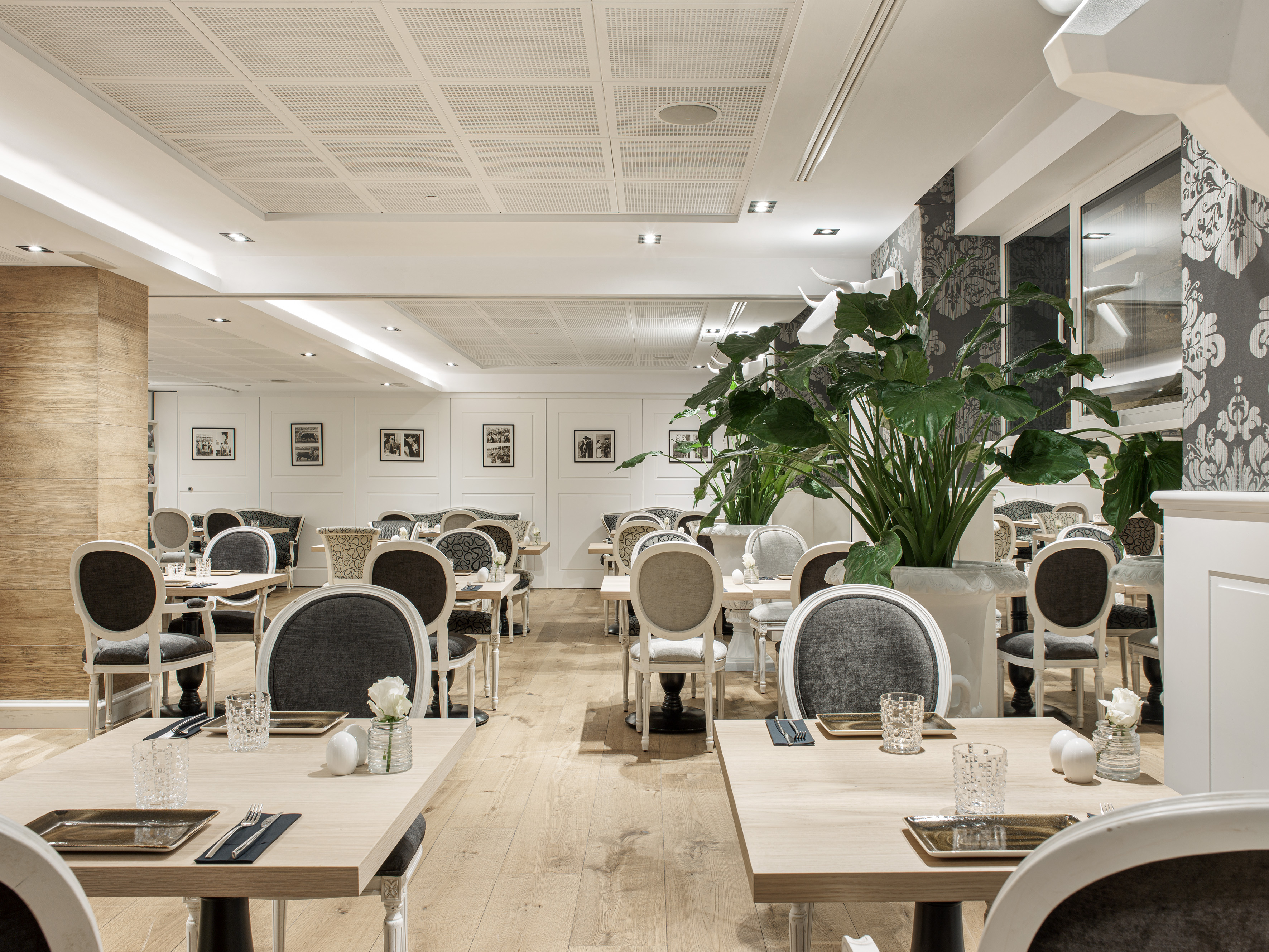 a room with tables and chairs