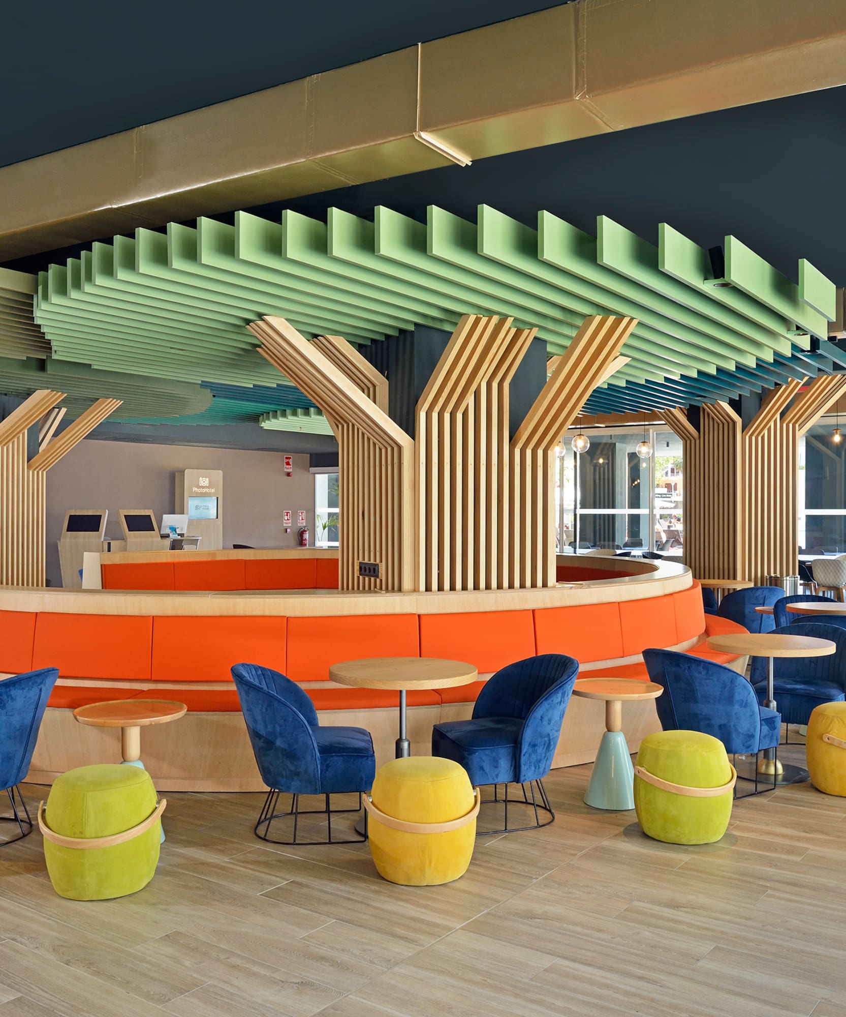 a room with tables and chairs