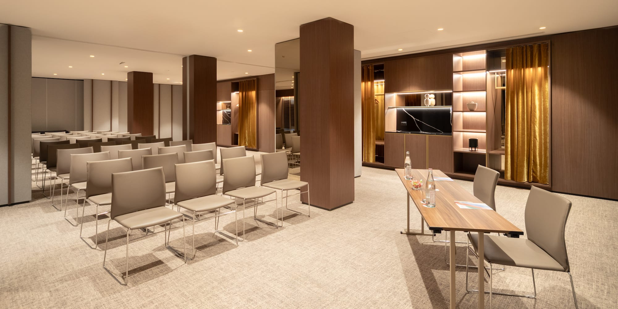 a room with chairs and a table