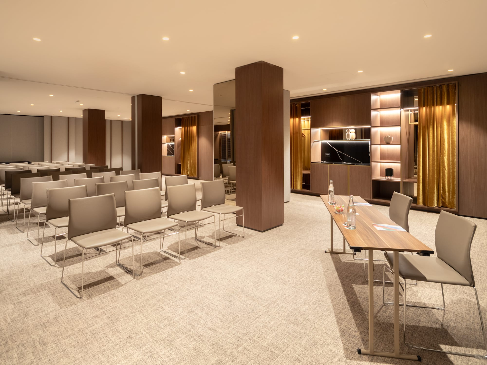 a room with chairs and a table