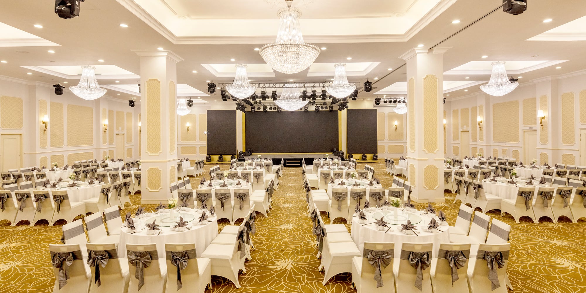 a room with tables and chairs