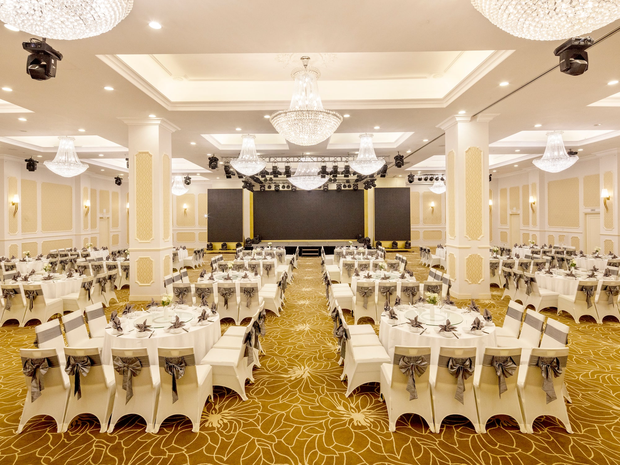 a room with tables and chairs