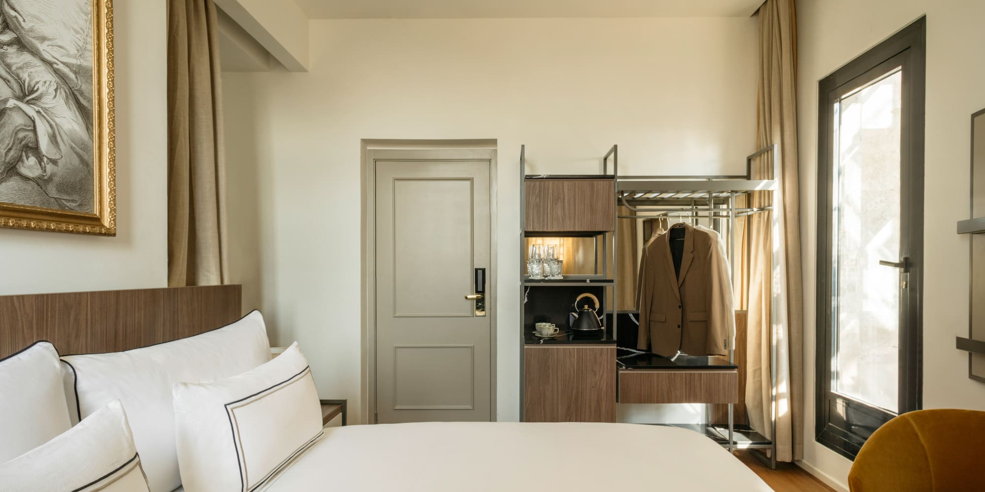 a room with a bed and a closet