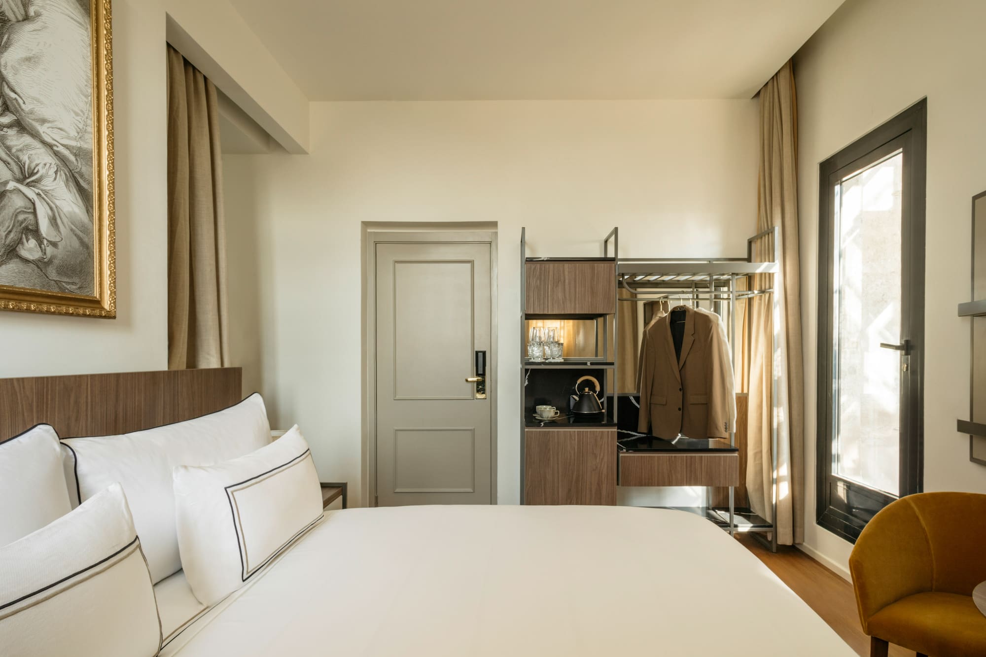 a room with a bed and a closet