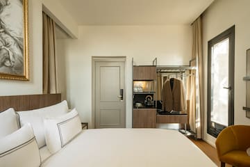 a room with a bed and a closet