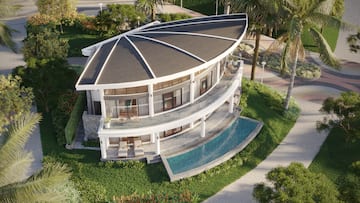 a building with a pool in the middle of it