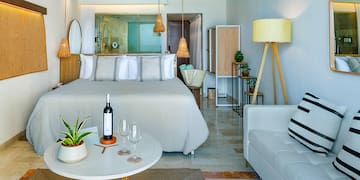 a room with a bed and a table