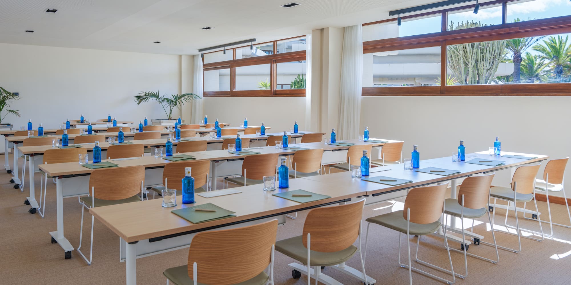 a room with tables and chairs