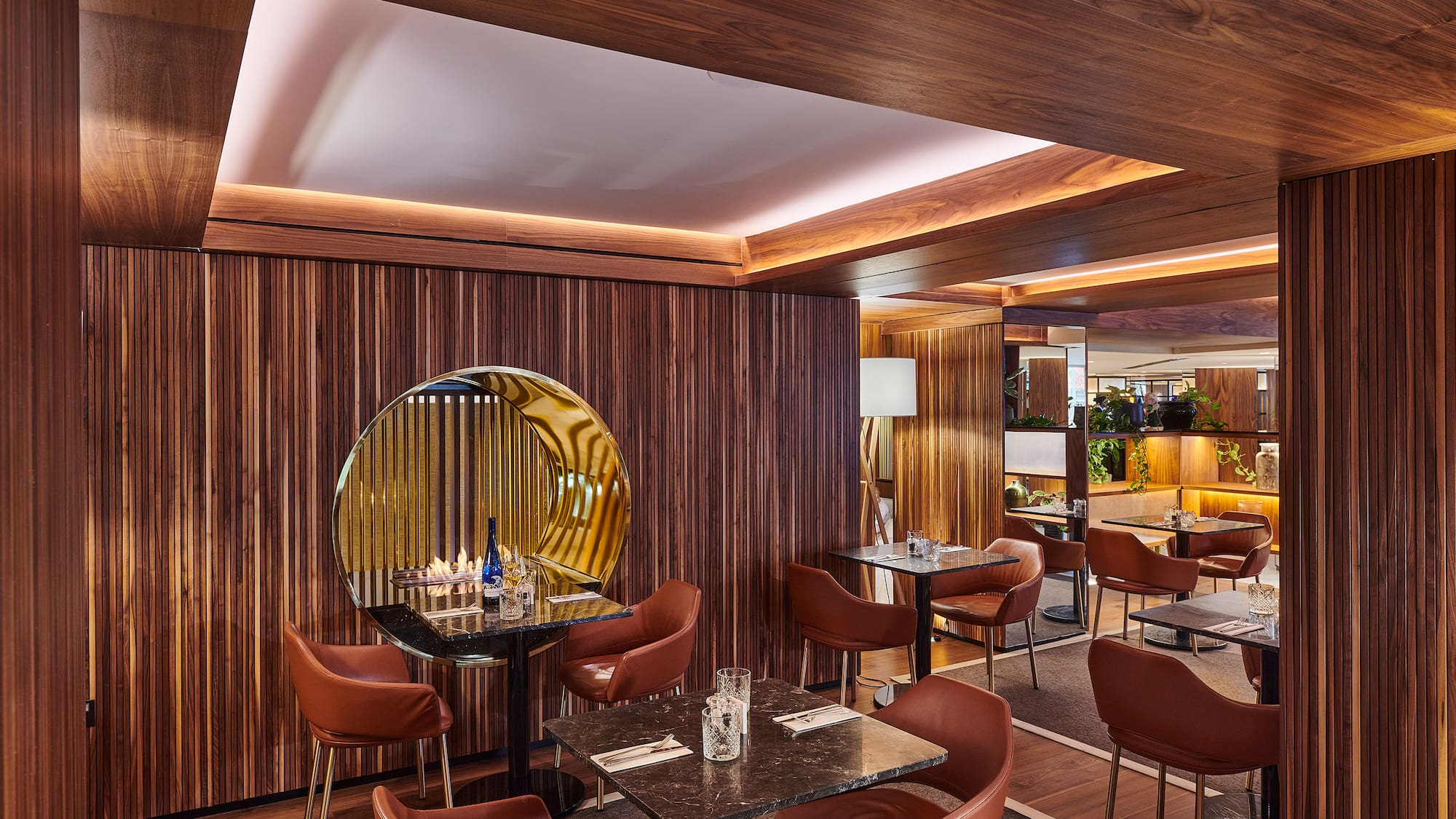 a room with tables and chairs