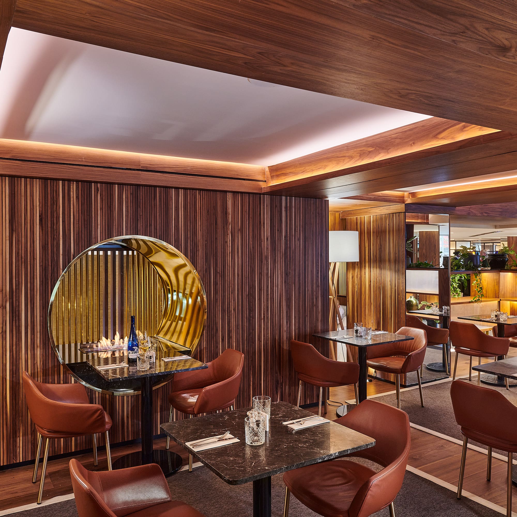 a room with tables and chairs